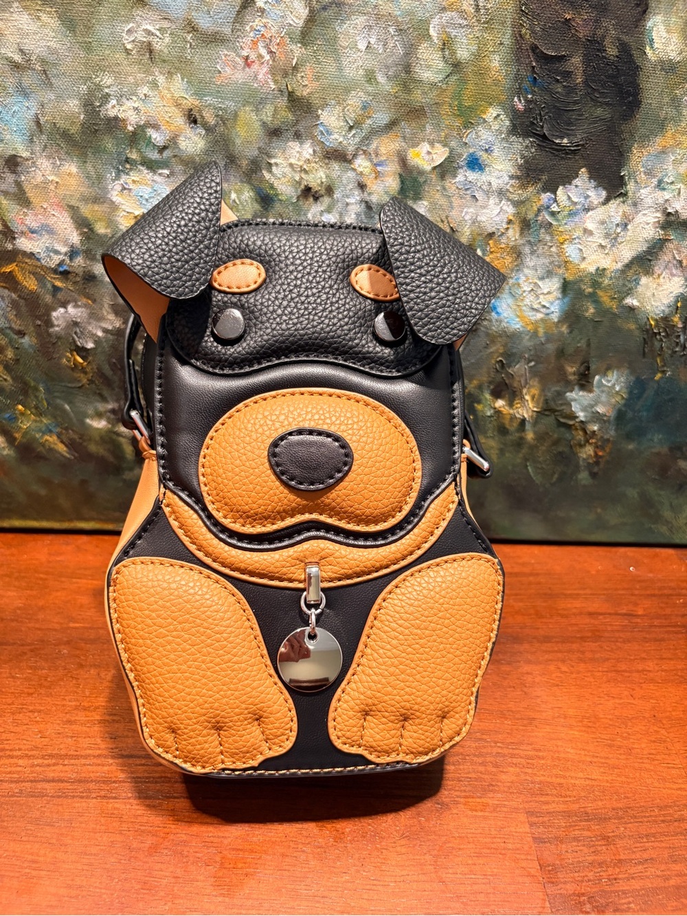Black and Tan Dog-Shaped Crossbody Bag
